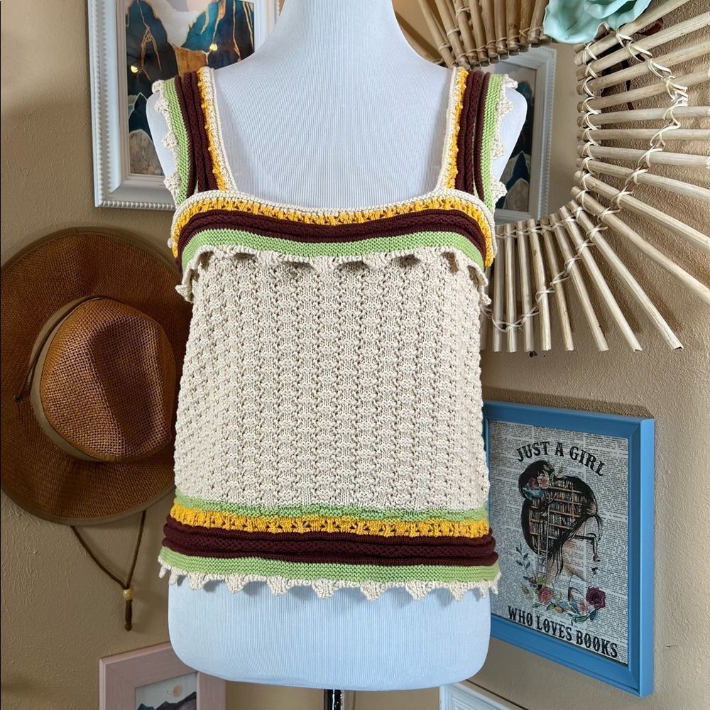 Marc New York Bohemian Artsy Cottage Crochet Sweater Cami Tank Large